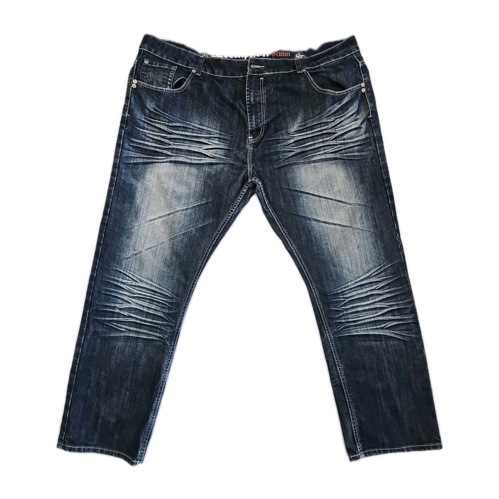 VINTAGE REDEMPTION DENIM Y2K MENS Tapered Jeans Blue SIZE 48X32 Embroidered Logo